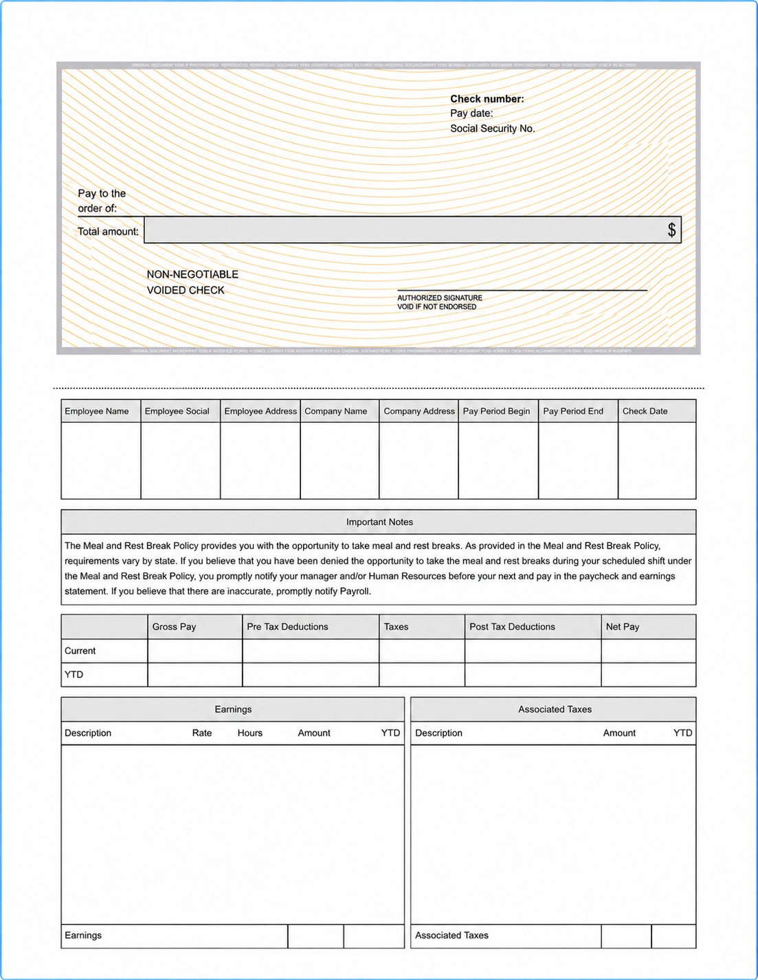 Payroll check advanced paystub template