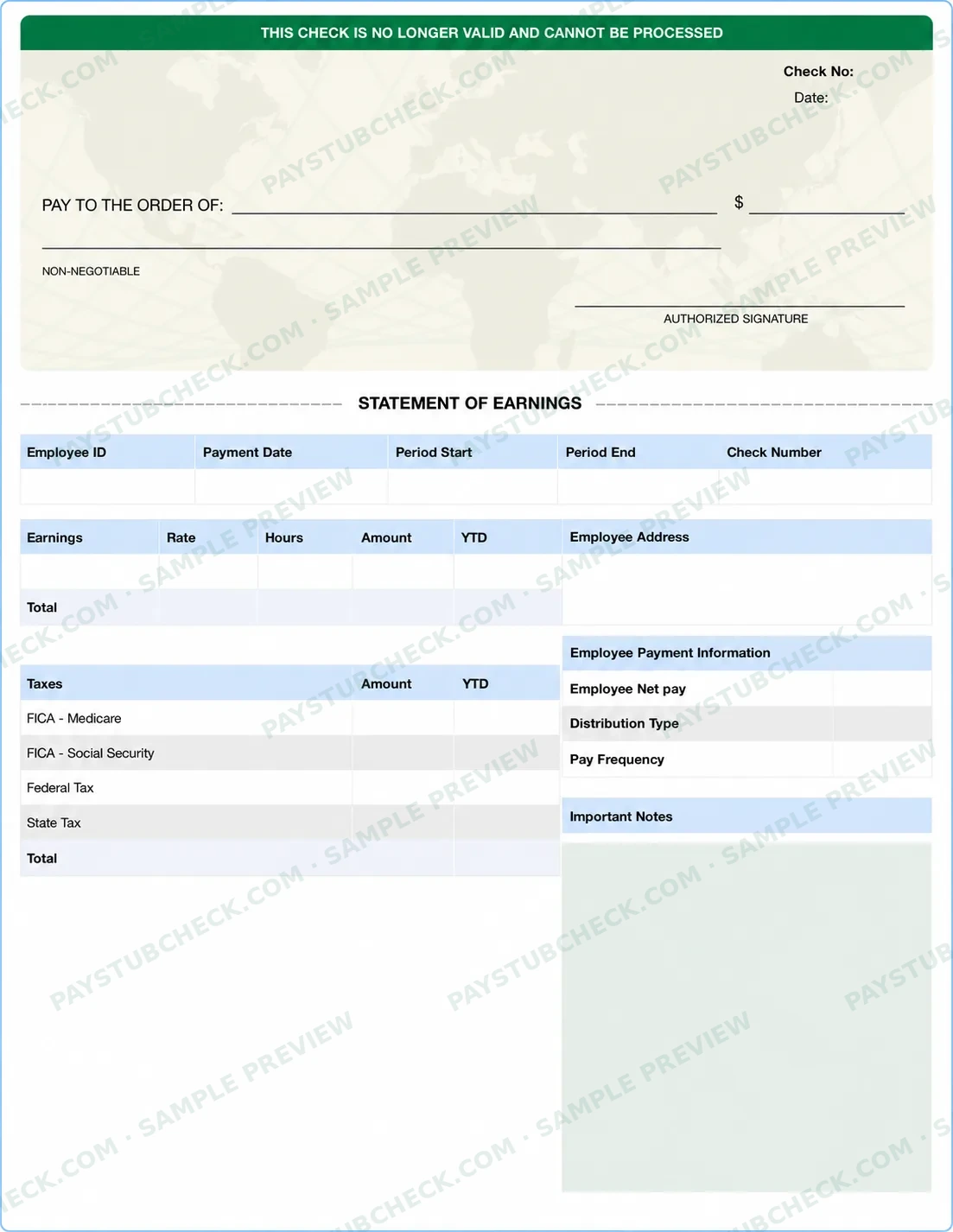 Statement of Earnings template