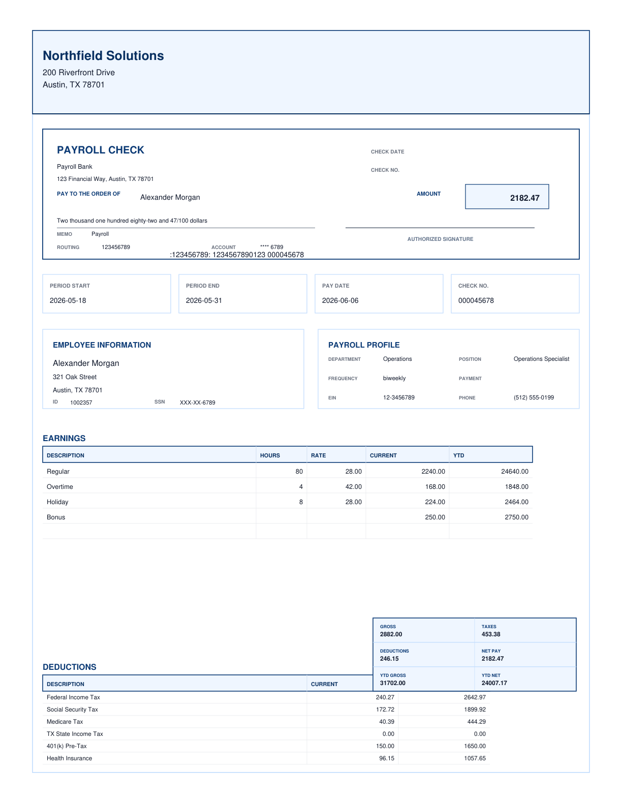 Classic Check-Stub template
