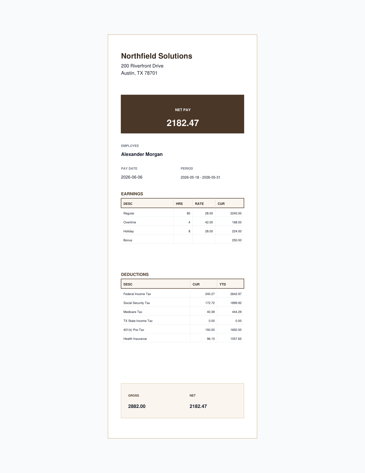 Compact Mobile Pay Statement template