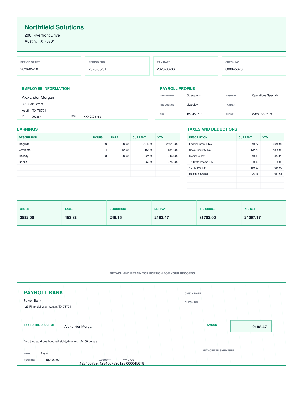 Premium Payroll Check template